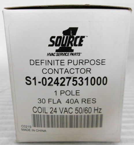 Source 1 S1-02427531000 Definite Purpose Contactor 1P 30FLA 40A RES Coil 24VAC - Picture 4 of 4