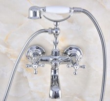 Bathroom Polished Chrome Brass Wall Mount Bathtub Clawfoot Faucet Hand Shower