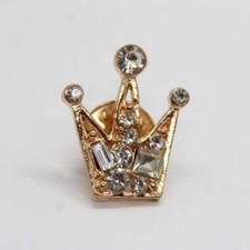 Crown Clear Rhinestones Pin Gold Tone Lapel Brooch