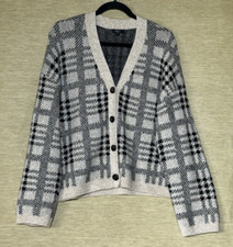 Rails Cardigan Womens Size Medium Oatmeal & Black Plaid Check V Neck.
