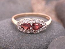 9ct Yellow Gold Almandine Garnet & Diamond Raindrop Ring Size L British Made UK