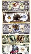 LOT 5 BILLETS FANTAISIE DOLLARS USA ETATS UNIS AIGLE ELEPHANT DINOSAURE NEUF UNC