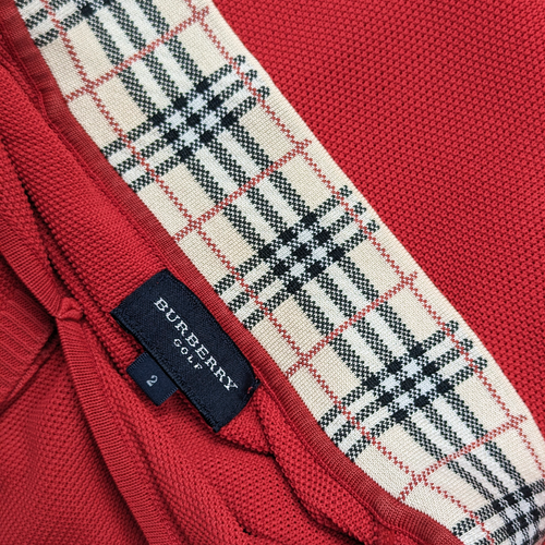 Burberry Golf Vintage Made in Japan Polo Shirt Red 2 / Medium Monogram Woman`s - Picture 5 of 16