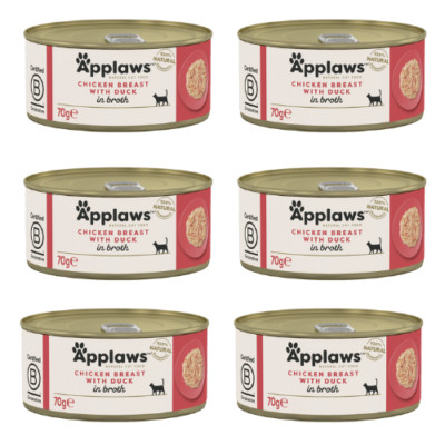 6x70 g APPLAWS Nassfutter mit Hähnchenbrust und Ente in Brühe adulte Katzen