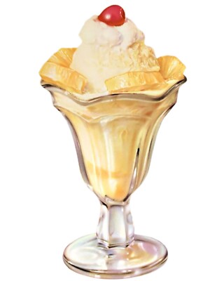 Vintage 1950s Ice Cream Poster | Pineapple Sundae in Glass w/ Cherry Diner Sign