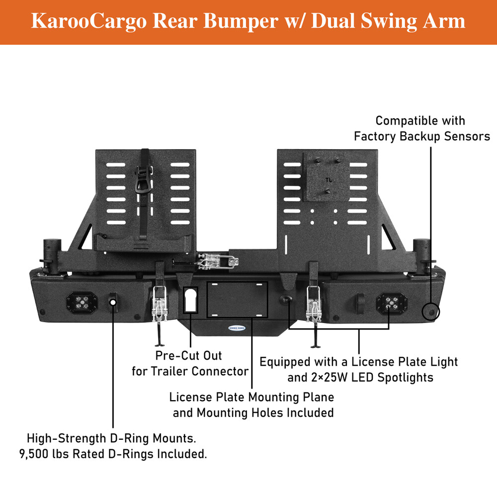 Hooke Road Rear Bumper w/Swing Arms & Tire Carrier Fits Jeep Gladiator JT 20-25