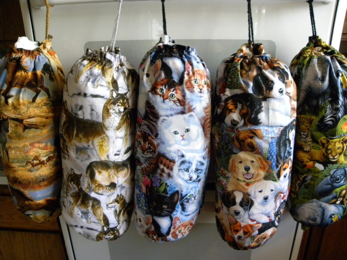 Homemade Shopping Grocery Bag Holder Handmade Cloth Storage Dispenser  Drawstring