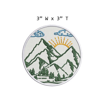 Mountains Forest Sun Patch Embroidered Iron-on Applique Nature Travel Souvenir