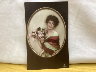 Dame mit Blumenstrauß, Rotophot Postkarte Nr. 5819/6