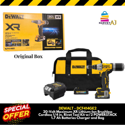 DEWALT DCF414GE2 20V MAX XR BL 1/4'' Rivet Tool w/ 2 POWERSTACK Batts, 1.7 Ah Kit
