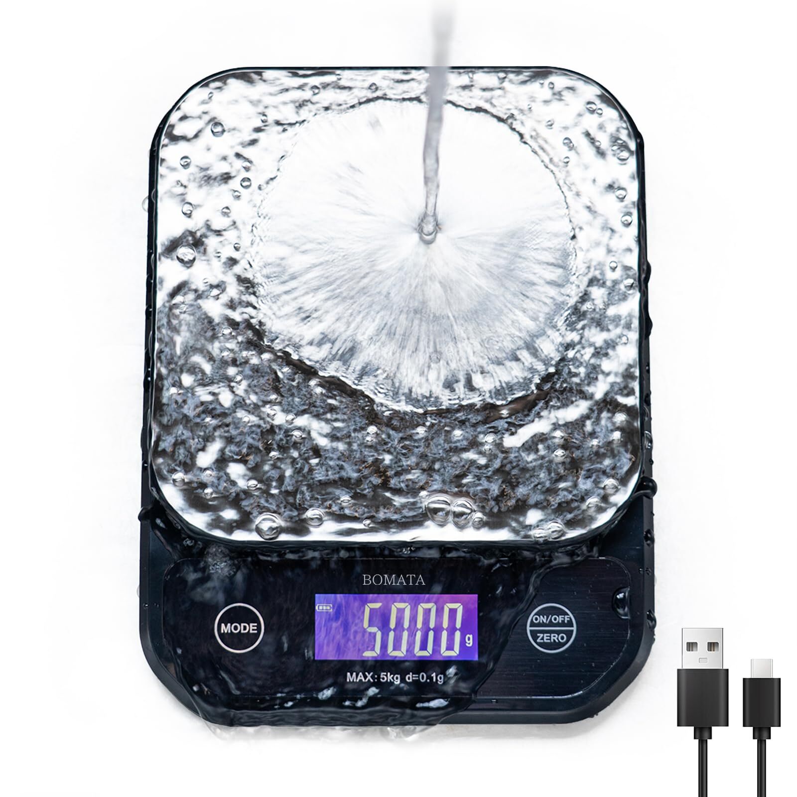 Waterproof Kitchen Scale, 0.1g/0.01oz High Precision, 5kg/11lb, Washable, USB...-image