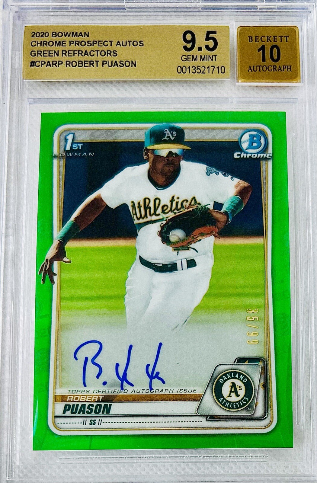 2020 Bowman Chrome Robert Puason 1st Bowman Auto True Green #/99 BGS 9.5/10 💎