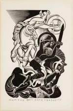 Battle Boris Artzybasheff Surreal War Scene Wood Engraving Style Archival Print