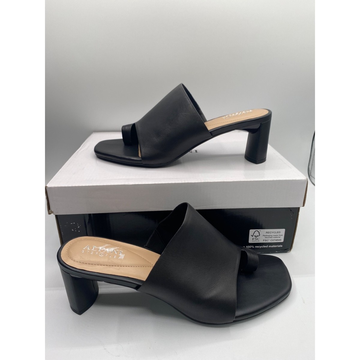 Alfani Women&rsquo;s Black Leather Step N Flex Colyerr Thong Dress 