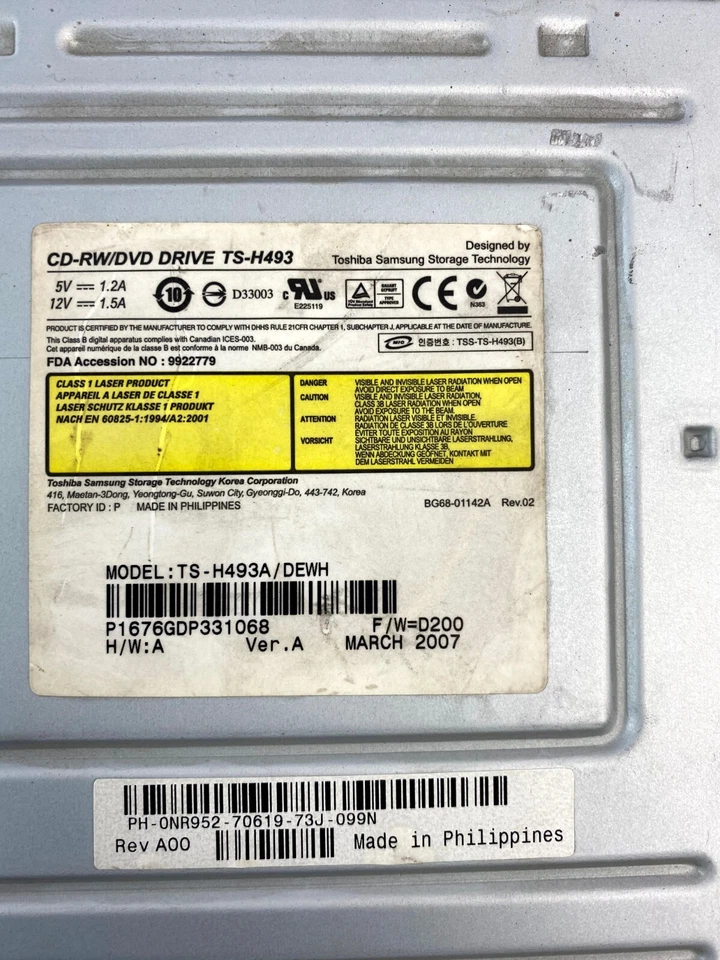 Toshiba Samsung TS-H493 TS-H493A/DEWH CD-RW/DVD Drive - Image 4 of 4