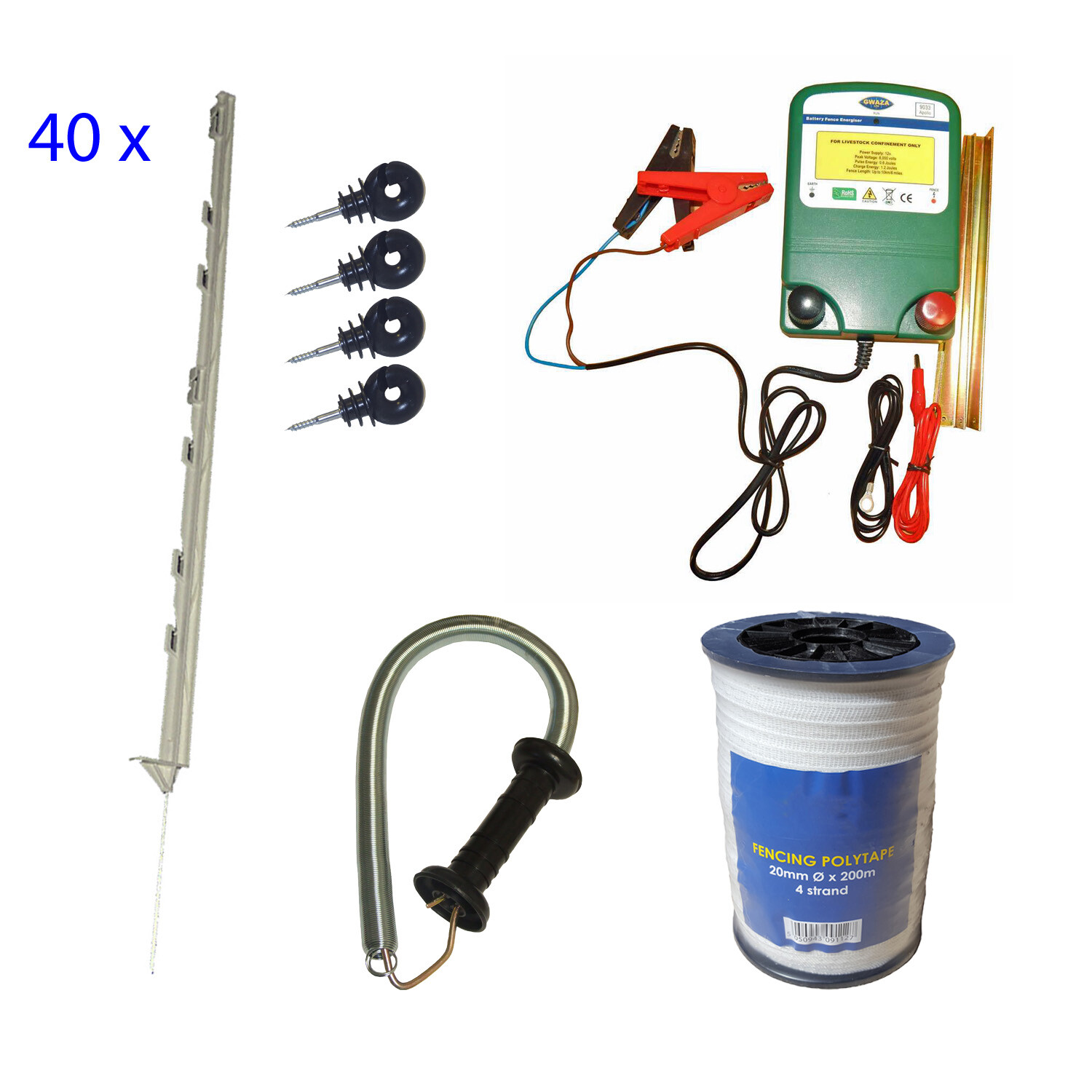 Electric Fence Starter Kit Battery Fencer 40 Inch Posts Livestock