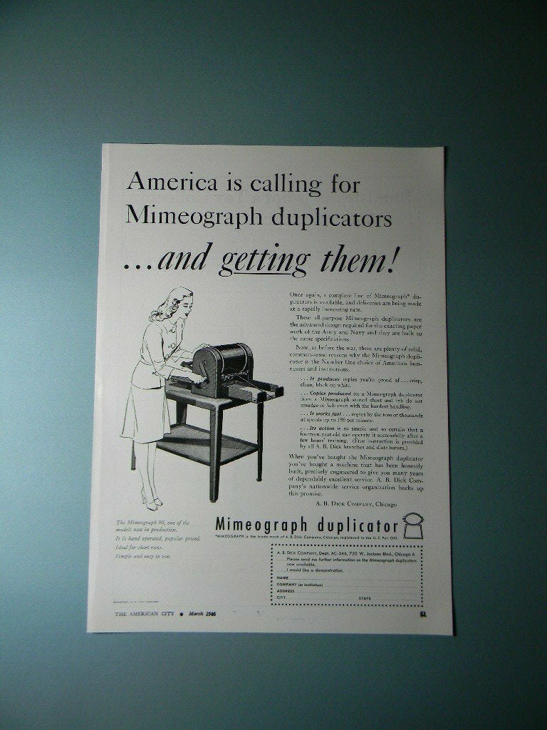 1946 MIMEOGRAPH DUPLICATORS 