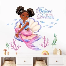 Mfault Black Mermaid Wall Decals Stickers, Inspirational Believe in Your Drea...
