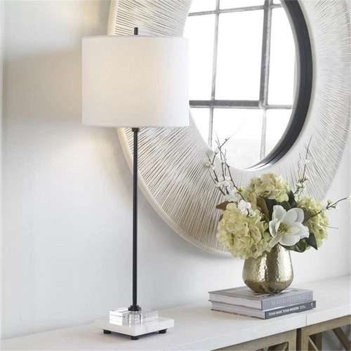 Uttermost Ciara Sleek and Simple Metal Buffet Lamp in White/Satin Black - Picture 2 of 8