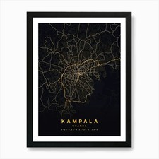 Kampala Uganda Black And Gold Map A Framed Wall Art Poster Canvas Print Picture