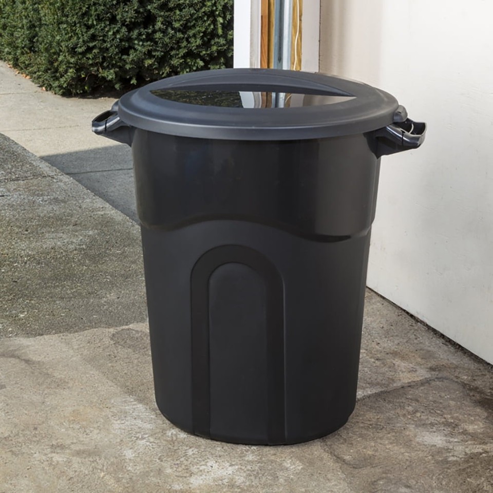 20 Gallon Heavy Duty Plastic Garbage Can, Black, Click Lock Lid, Handles, Indoor Outdoor