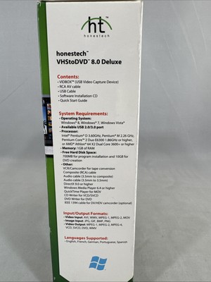 Honestech VIDBOX VHS to DVD 8.0 Deluxe VHS to DVD converter - New