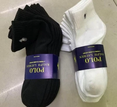 x12 pairs Polo Ralph Lauren Mens Classic White & Black Sports Socks Trainer