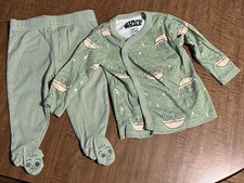 Star Wars Grogu Baby Yoda 6-9 Months 2-piece Footie Sleeper Set Green Pajamas