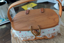 1988 Longaberger Mini Purse Basket with Handle/Lid Leather Hinges  Liners