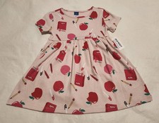 NWT Old Navy Apple School Print Rib Knit Short Sleeve Dress 2T Toddler Girl