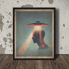 Vintage UFO PSIONIC PORTRAIT Wall Art, Retro Sci-fi UAP Decor, Alien Abduction