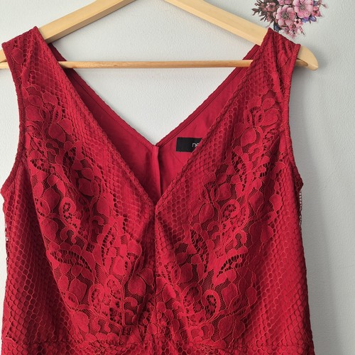 Next Size 10 V Neck Sleeveless Red Laced Dress With Lining & Side Zip - Picture 2 of 13