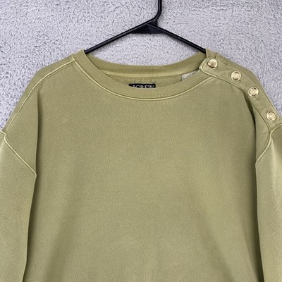 J Crew Cropped Sweatshirt Womens Medium Green Button Shoulder
