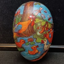Vintage Paper Mache Easter Egg Candy Container 6" Chicks Ducks Rooster Frog