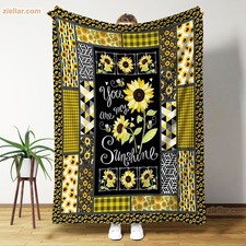 You Are My Sunshine Fleece Blanket, Sunflower Patchwork Design Gift for Her