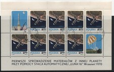 POLAND # 1-1379 # LUNA 16 # 1970 # BLOCK OF 10 STAMPS # USED # SPACE #