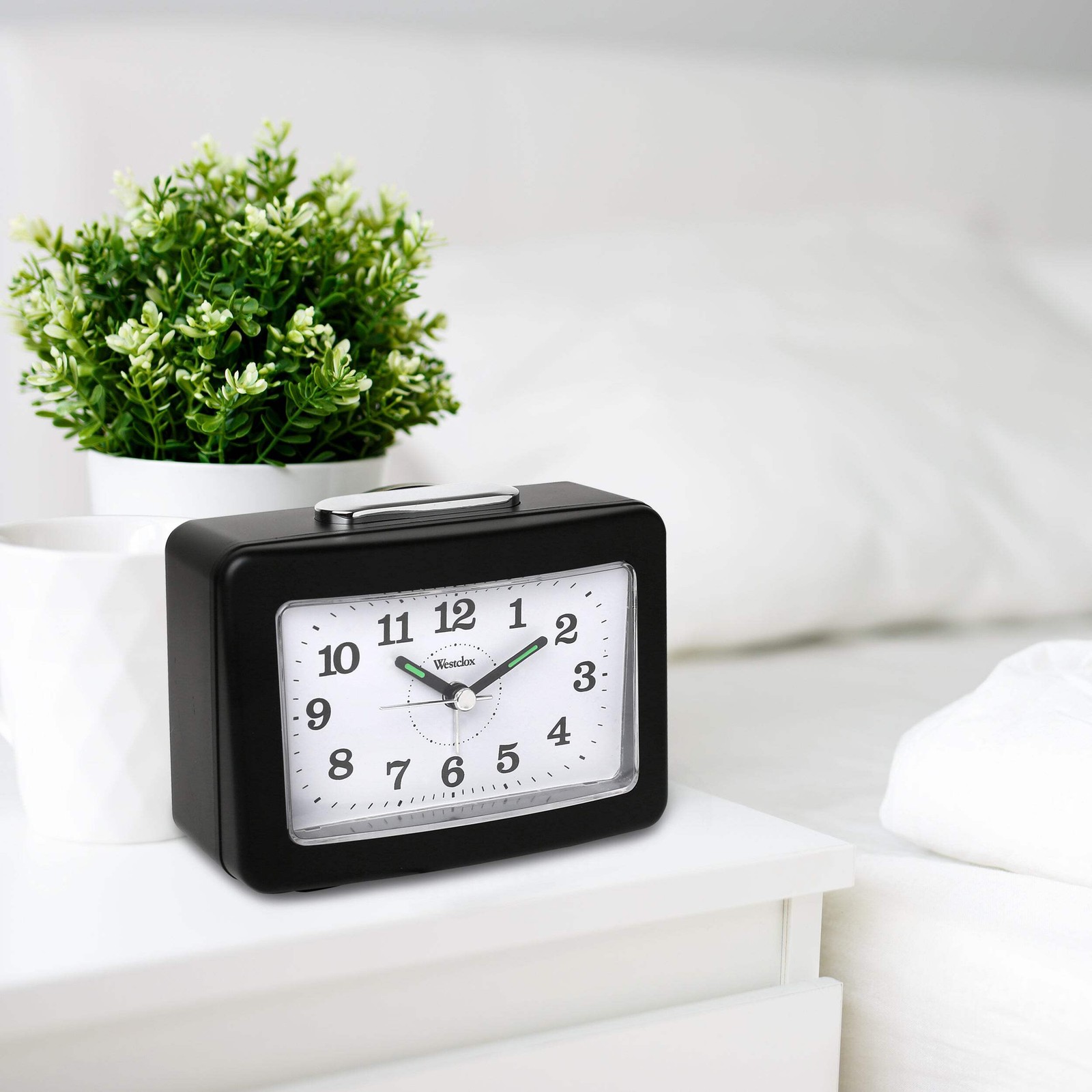 Westclox Rectangle Alarm Clock, Quiet, Dial Light, Loud Alarm, Black/Chrome