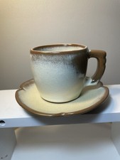 Vintage Frankoma Plainsman Brown Satin Stoneware 5C 8 oz Cup + 5E Saucer EUC