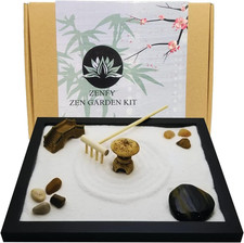 Zen Sand Garden for Desk with Rake, Rocks and Figures Medium