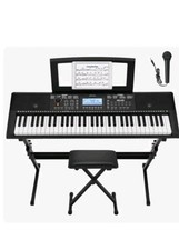 Donner DEK-610S Keyboard Piano 61 Key 249 Voice Rhythm  Stand Stool Mic  Black