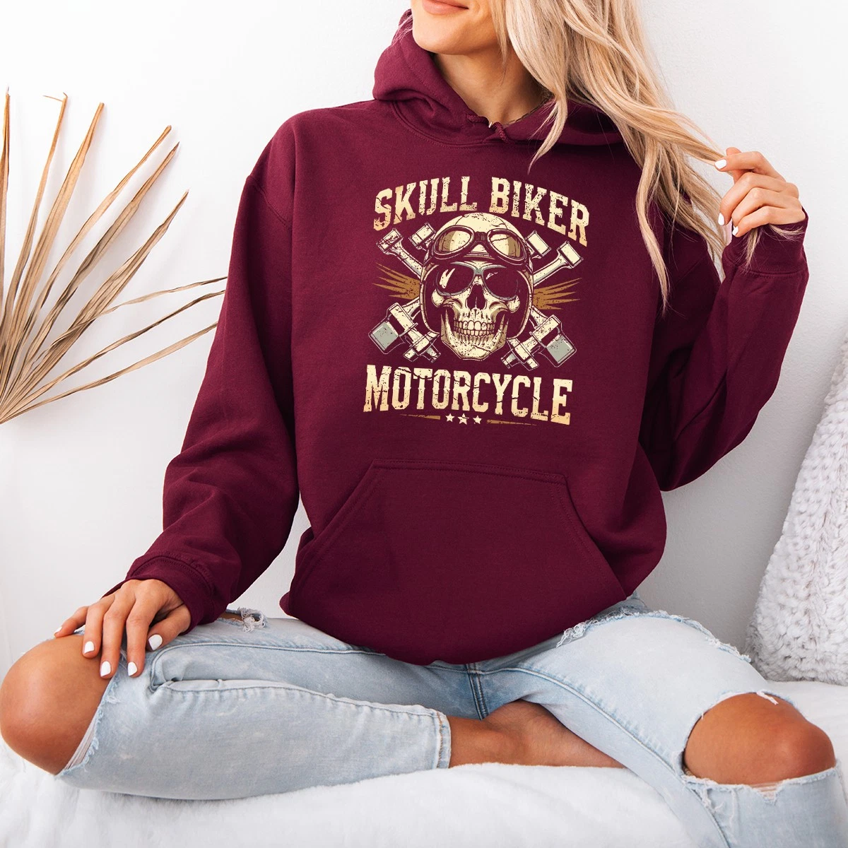 Skull Biker Motorcycle Womens Hoodie Skull Graphics Motorcycles