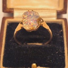 9ct Yellow Gold Opal Solitaire Ring Size P Hallmarked