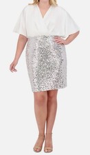 Eliza J Womens White Sequin-Skirt Combo Short-Sleeve Dress Plus Size 14W