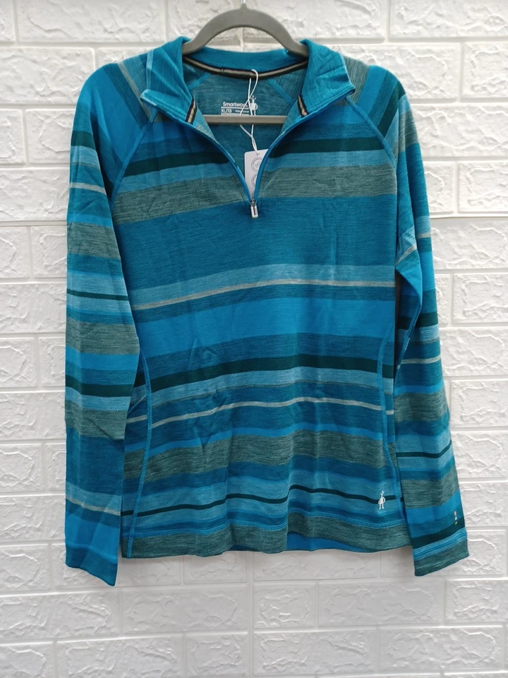 NUEVO Smartwool Mujer Clásico Térmico 1/4 Cremallera Joyiansphere Piscina Azul Talla XLarge Foto 2 de 4