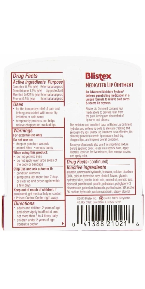 Ungüento labial medicado Blistex herpes labial curar labios agrietados secos 0,21 oz estuche de 48 Foto 2 de 2