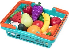 37 Pieces Toy Food for Kids Kitchen, Market Basket and Chopping Board