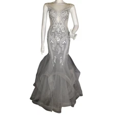 CAMILLE LE VIE Dress, 0, Mermaid/Ruffled hem, Rhinestones, Illusion Mesh, Maxi