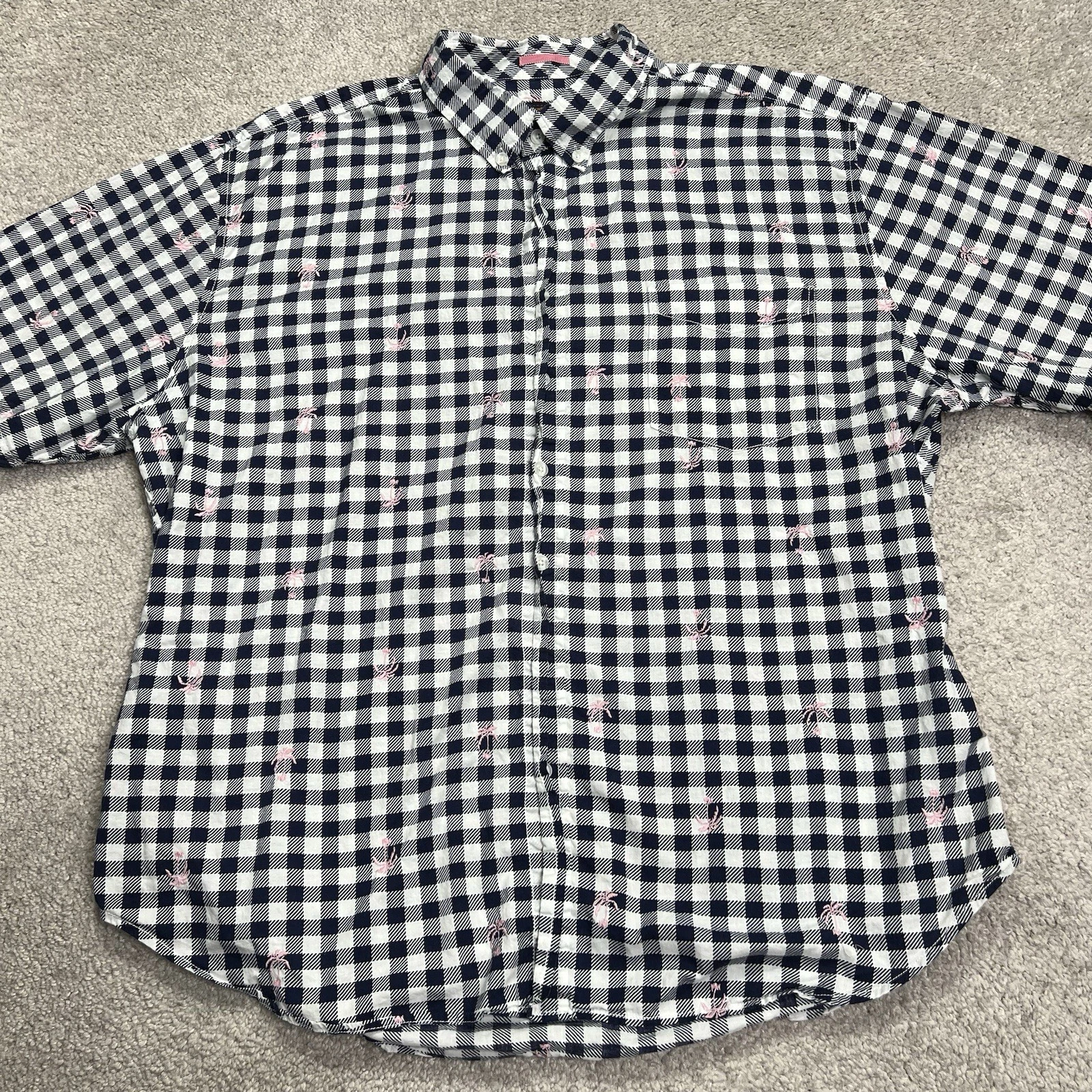 Reyn Spooner Button Down Shirt Mens XXL Gigham Check Palm Tree All Over Print