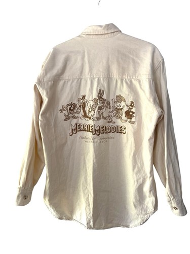 Vintage 1994 Looney Tunes Merrie Melodies Embroidered Shirt Size M Cream Cartoon - Picture 1 of 13