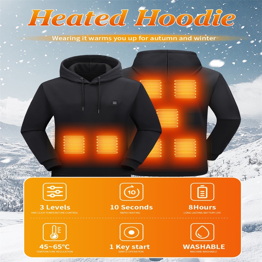 Heated Hoodie for Men & Women –Unisex Electric Sweatshirt with 3 Adjustable Heat